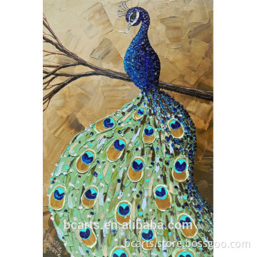 Newest wall painting wholesale beautiful animal oil painting on canvas peacock art